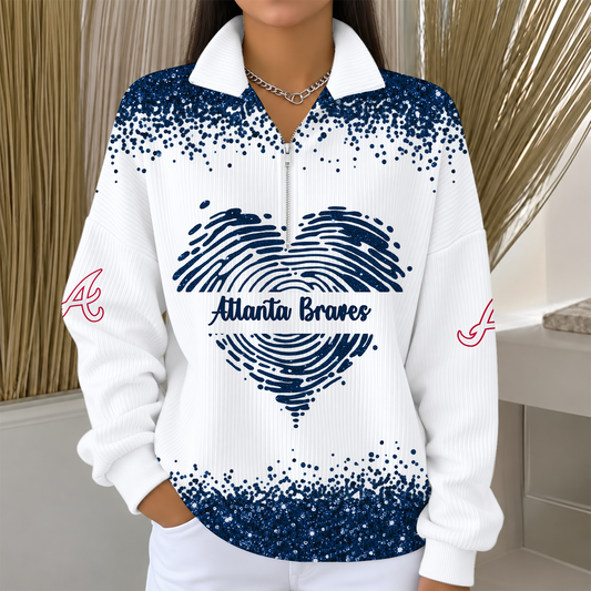[HOMERUN DEAL] NEW CUSTOMIZED MLB09 ABS THE BRAVES QUARTER ZIP RIBBED SWEATER