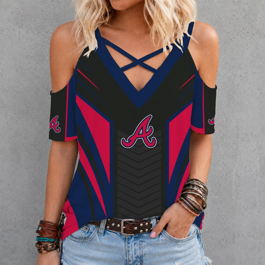 [HOMERUN DEAL] NEW CUSTOMIZED MLB09 ABS ATLANTA BRAVES CRISS CROSS V-NECK TOP