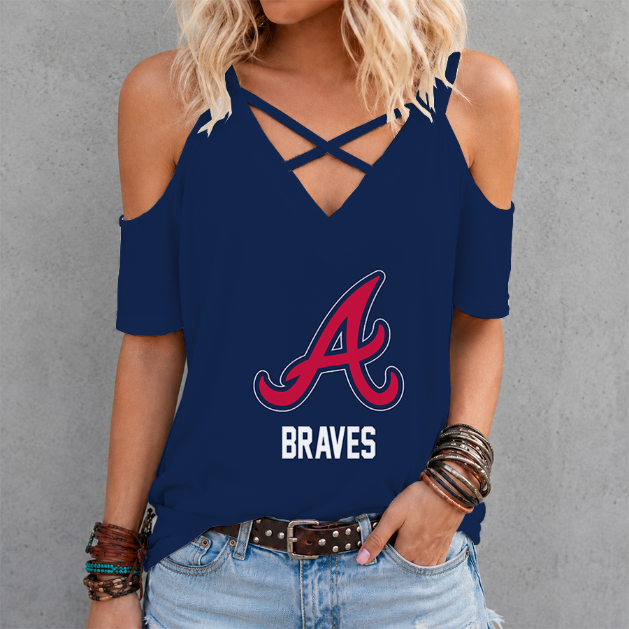 [HOMERUN DEAL] NEW CUSTOMIZED MLB09 ABS ATLANTA BRAVES CRISS CROSS V-NECK TOP