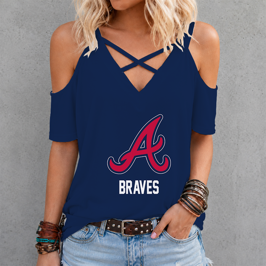 [HOMERUN DEAL] NEW CUSTOMIZED MLB09 ABS ATLANTA BRAVES CRISS CROSS V-NECK TOP