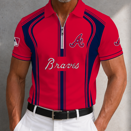 [HOMERUN DEAL] NEW CUSTOMIZED MLB09 ABS ATLANTA BRAVES ZIP POLO SHIRT