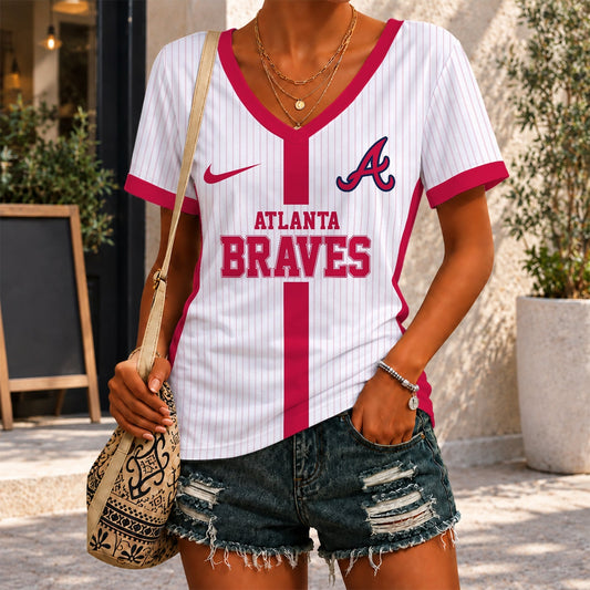 [HOMERUN DEAL] NEW CUSTOMIZED MLB09 ABS ATLANTA BRAVES V-NECK FEMALE SHIRT