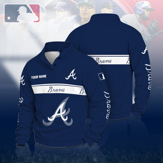 [HOMERUN DEAL] NEW CUSTOMIZED MLB09 ABS ATLANTA BRAVES QUARTER-BUTTON SWEATSHIRT