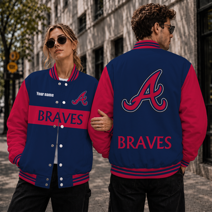 [HOMERUN DEAL] NEW CUSTOMIZED MLB09 ABS ATLANTA BRAVES SATIN VARSITY & BASEBALL JACKET