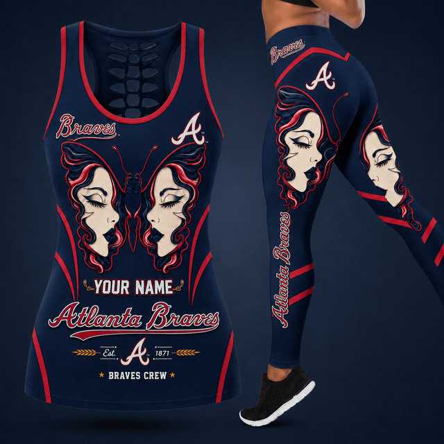 [HOMERUN DEAL] NEW CUSTOMIZED MLB09 ABS ATLANTA BRAVES HOLLOW TANK TOP & LEGGINGS SET