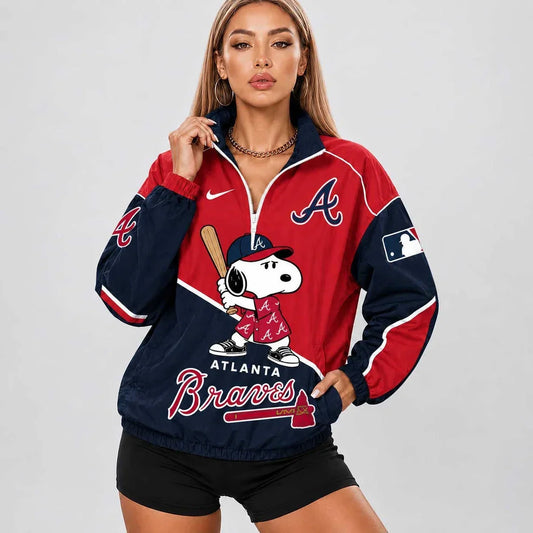 [HOMERUN DEAL] NEW CUSTOMIZED MLB09 ABS ATLANTA BRAVES V-NECK ZIPPER SWEATSHIRT JACKET