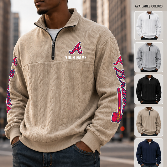 [HOMERUN DEAL] NEW CUSTOMIZED MLB09 ABS ATLANTA BRAVES MULTICOLOR QUARTER-ZIP SWEATSHIRT
