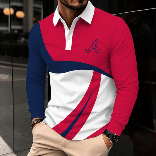 [HOMERUN DEAL] NEW CUSTOMIZED MLB09 ABS ATLANTA BRAVES MEN'S LONG SLEEVE POLO