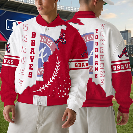 [HOMERUN DEAL] NEW CUSTOMIZED MLB09 ABS ATLANTA BRAVES SATIN VARSITY & BASEBALL JACKET