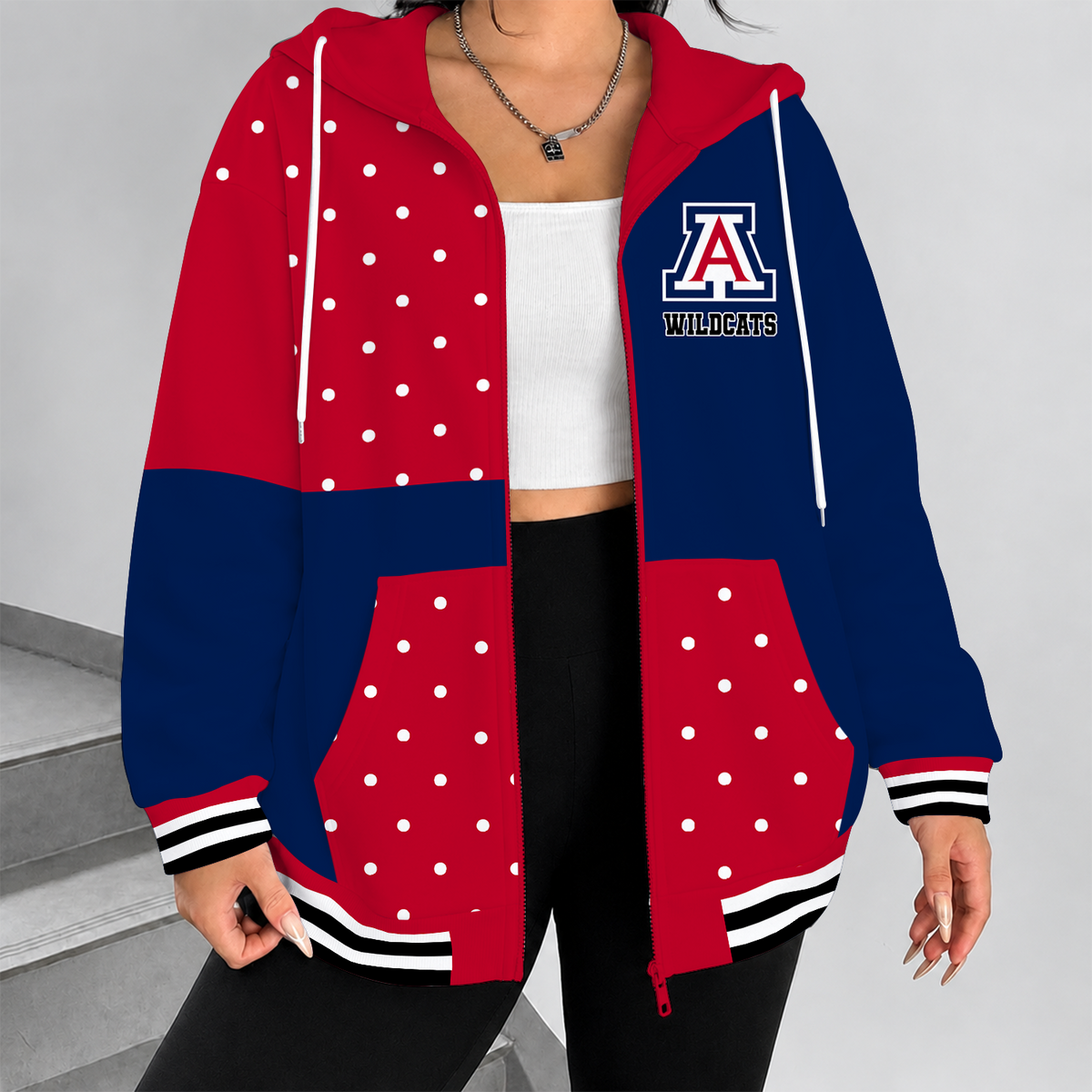 [SLAM DUNK DEAL] NEW CUSTOMIZED NCAA MAM09 ARW ARIZONA WILDCATS STRAPPY ZIP HOODIE