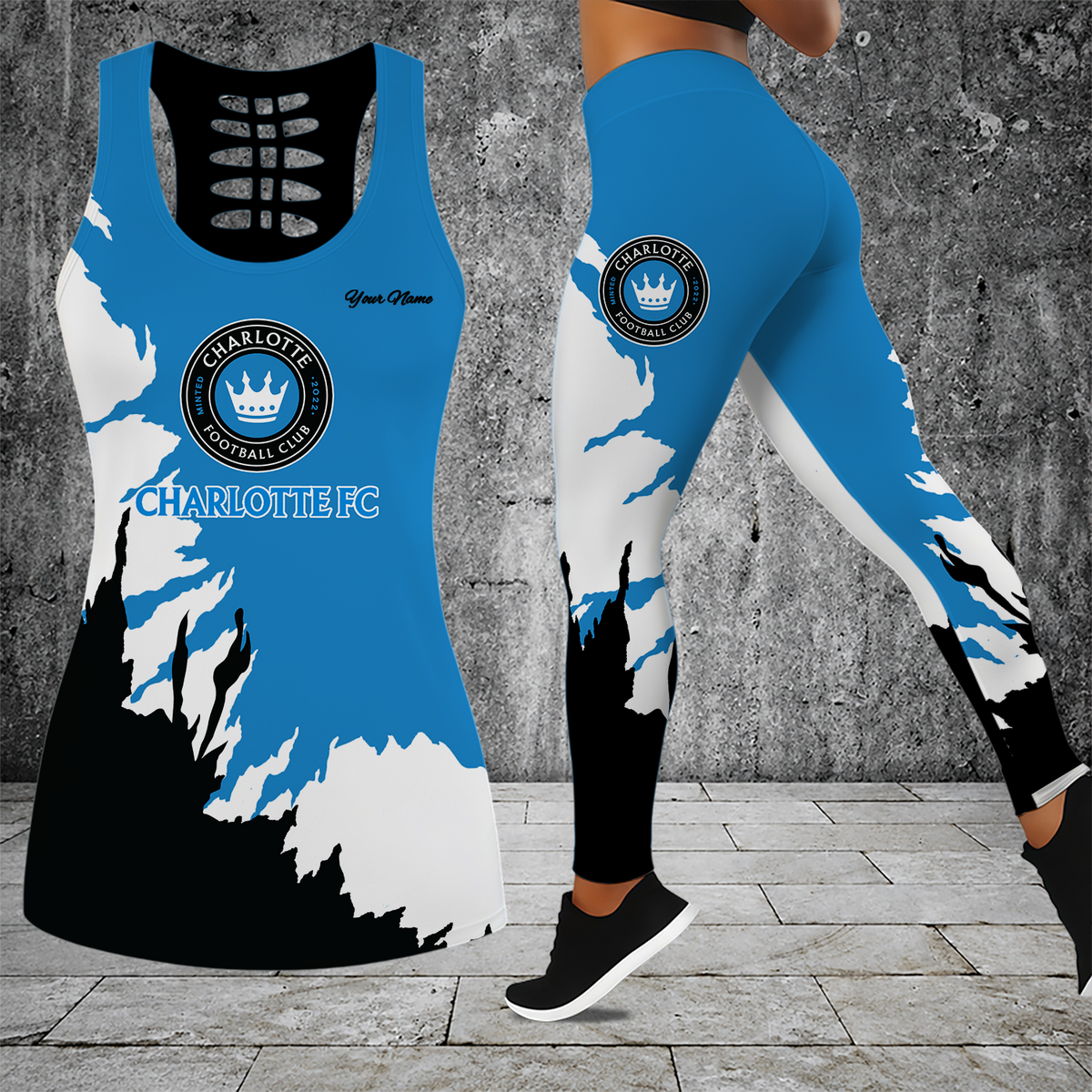[GOAL DEAL] NEW CUSTOMIZED MLS09 CLF CHARLOTTE FC HOLLOW TANK TOP & LEGGINGS SET