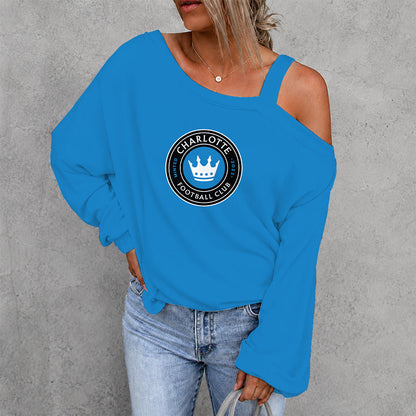 [GOAL DEAL] NEW CUSTOMIZED MLS09 CLF CHARLOTTE FC WOMEN'S OFF-SHOULDER LONG SLEEVE SHIRT