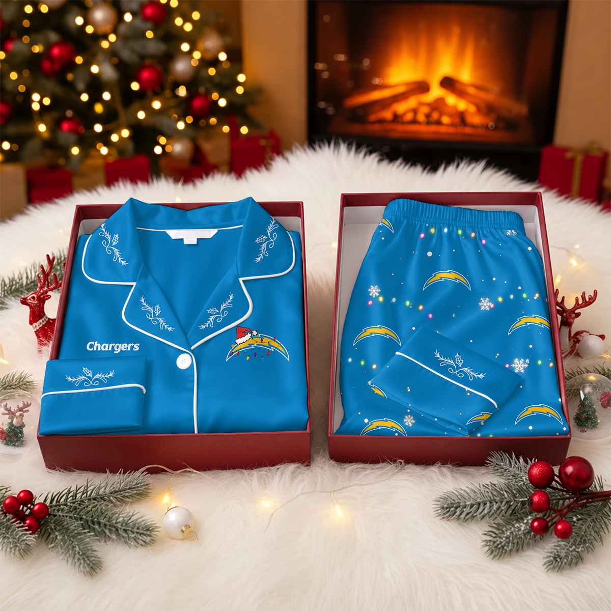 [TOUCHDOWN DEAL] NEW CUSTOMIZED NFL09 LAC LOS ANGELES CHARGERS LONG-SLEEVE PAJAMA SET
