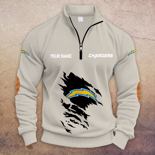 [TOUCHDOWN DEAL] NEW CUSTOMIZED NFL09 LAC LOS ANGELES CHARGERS MULTICOLOR STRIPED QUATER ZIP SWEATSHIRT