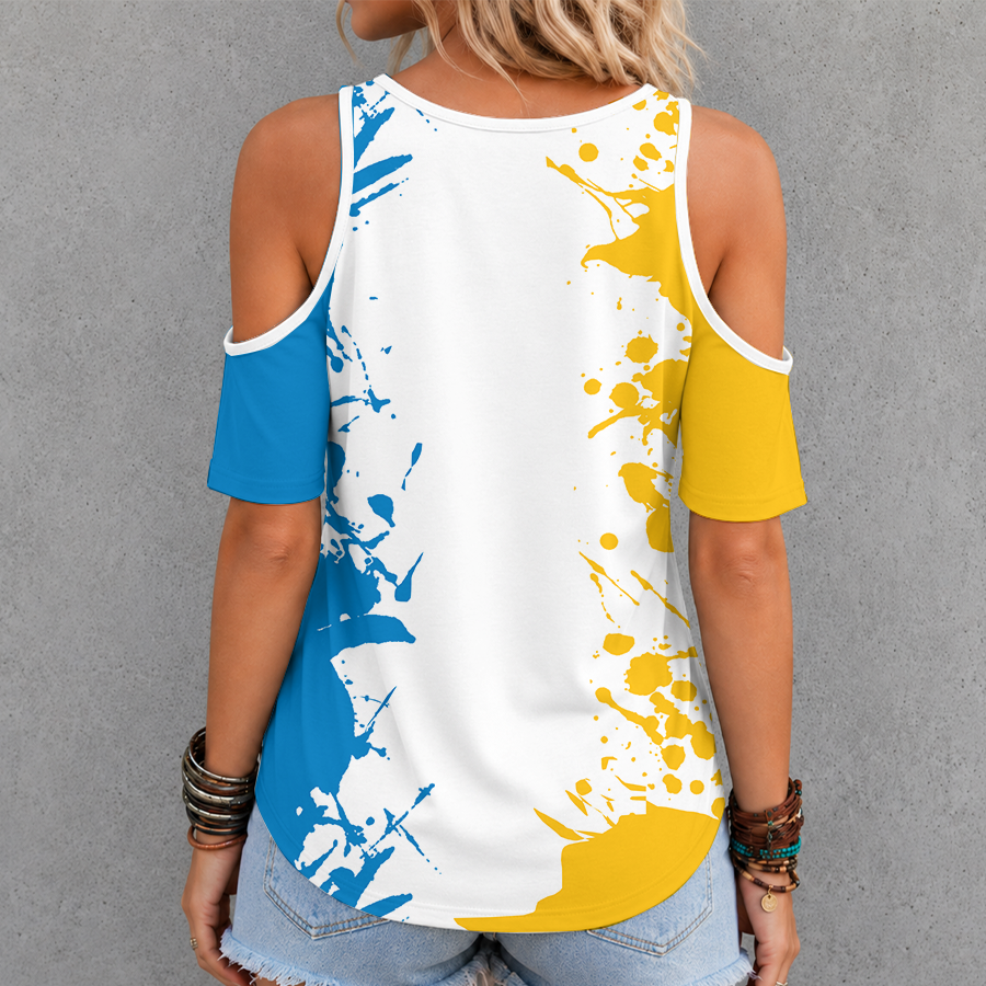 [TOUCHDOWN DEAL] NEW CUSTOMIZED NFL09 LAC LOS ANGELES CHARGERS CRISS CROSS V-NECK TOP
