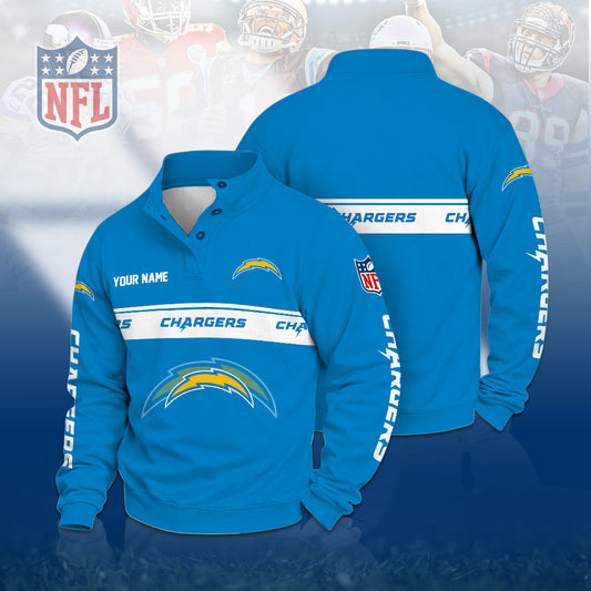 [TOUCHDOWN DEAL] NEW CUSTOMIZED NFL09 LAC THE CHARGERS QUARTER-BUTTON STAND-COLLAR SWEATSHIRT