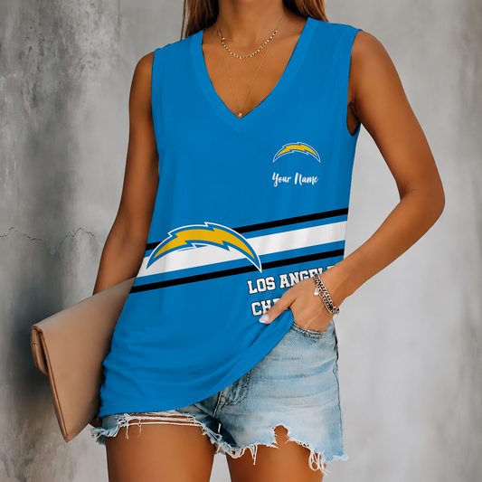 [TOUCHDOWN DEAL] NEW CUSTOMIZED NFL09 LAC LOS ANGELES CHARGERS WOMEN'S V-NECK TANK TOP