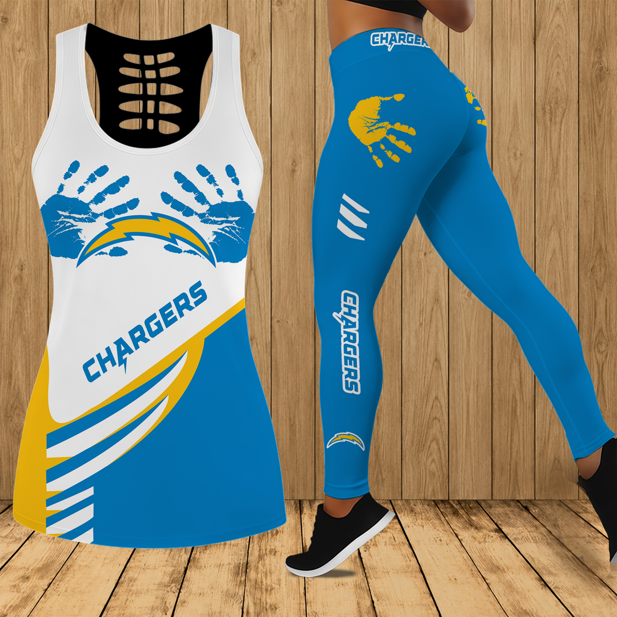 [TOUCHDOWN DEAL] NEW CUSTOMIZED NFL09 LAC LOS ANGELES CHARGERS HOLLOW TANK TOP & LEGGINGS SET