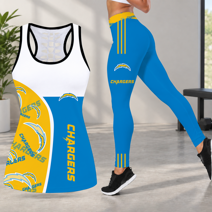 [TOUCHDOWN DEAL] NEW CUSTOMIZED NFL09 LAC LOS ANGELES CHARGERS HOLLOW TANK TOP & LEGGINGS SET