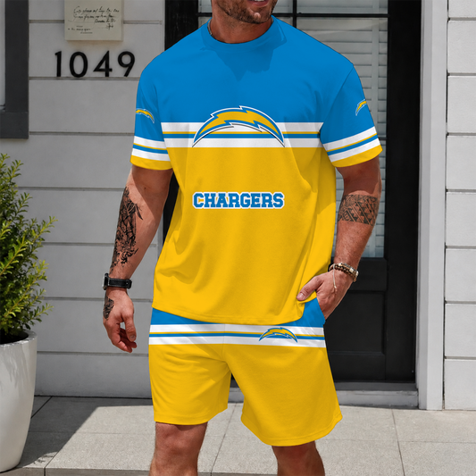 [TOUCHDOWN DEAL] NEWCUSTOMIZED NFL09 LAC LOS ANGELES CHARGERS UNISEX T-SHIRT & SHORTS SET