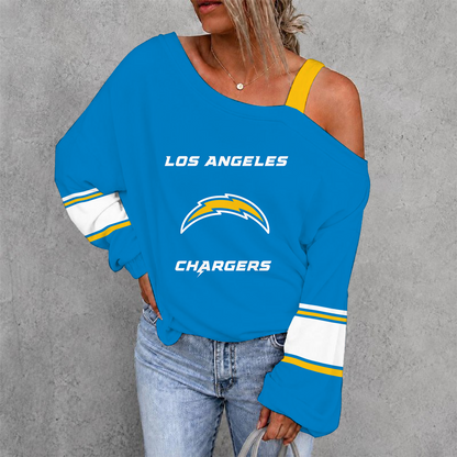 [TOUCHDOWN DEAL] NEW CUSTOMIZED NFL09 LAC LOS ANGELES CHARGERS WOMEN'S OFF-SHOULDER LONG SLEEVE SHIRT