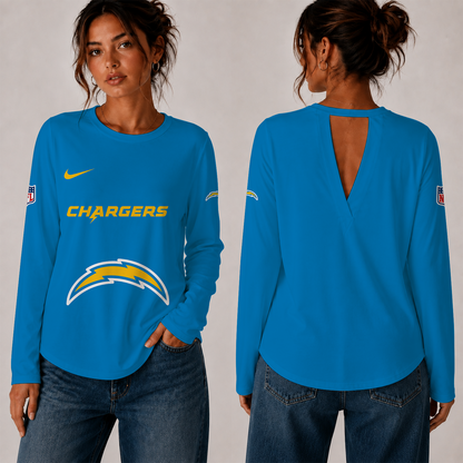 [TOUCHDOWN DEAL] NEW CUSTOMIZED NFL09 LAC THE CHARGERS WOMEN'S BACK V-CUT LONG-SLEEVE SHIRT