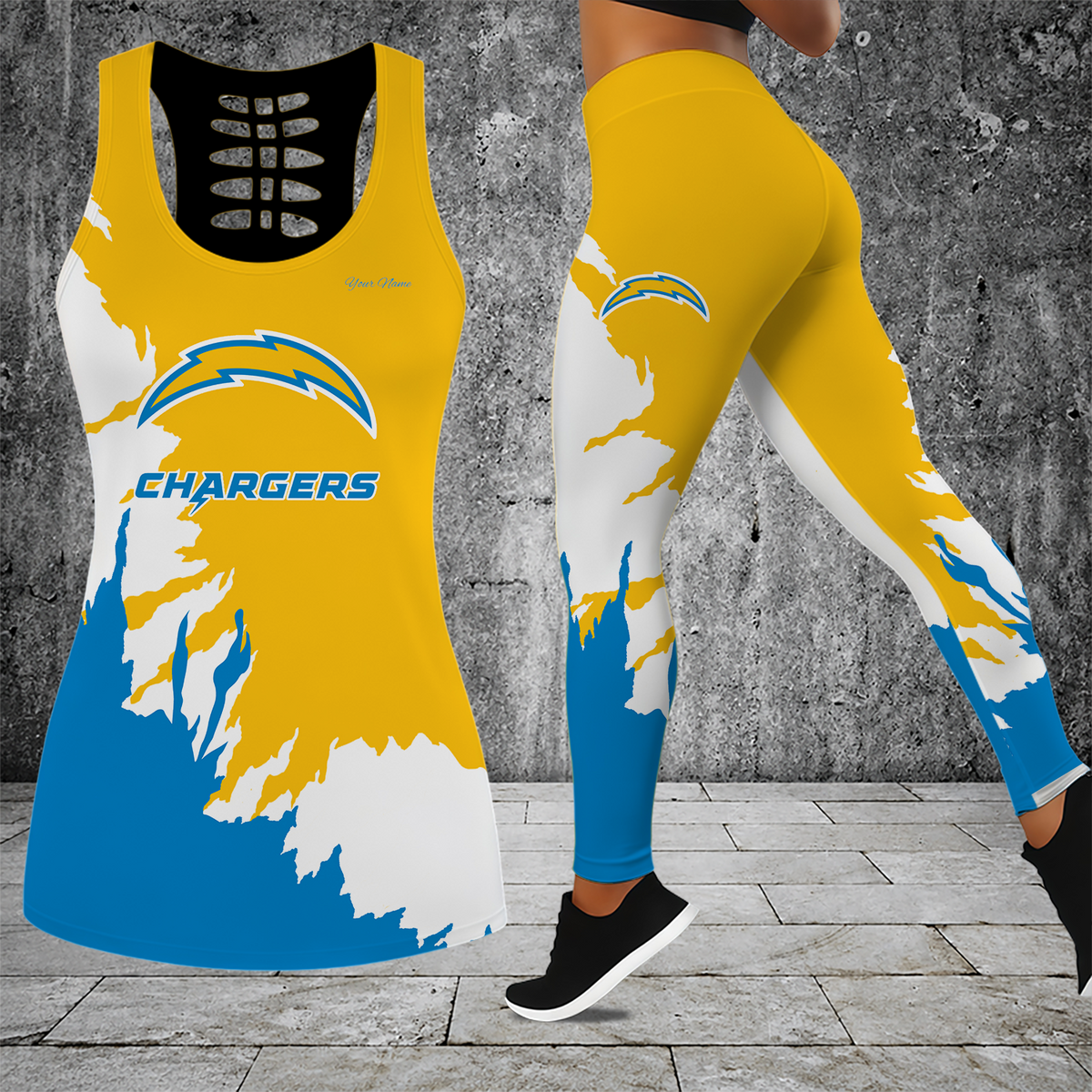 [TOUCHDOWN DEAL] NEW CUSTOMIZED NFL09 LAC LOS ANGELES CHARGERS HOLLOW TANK TOP & LEGGINGS SET