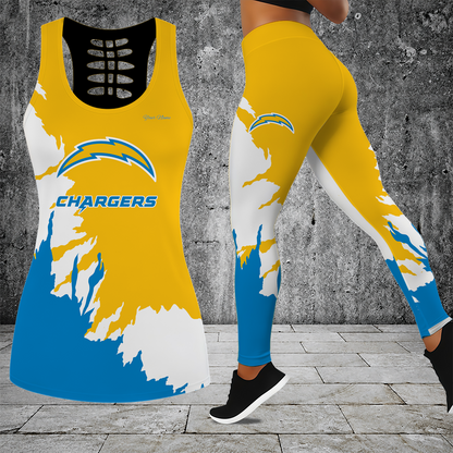 [TOUCHDOWN DEAL] NEW CUSTOMIZED NFL09 LAC LOS ANGELES CHARGERS HOLLOW TANK TOP & LEGGINGS SET