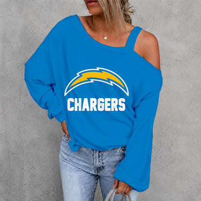 [SPECIAL OFFER] NEW CUSTOMIZED NFL09 LAC LOS ANGELES CHARGERS WOMEN'S OFF-SHOULDER LONG SLEEVE SHIRT
