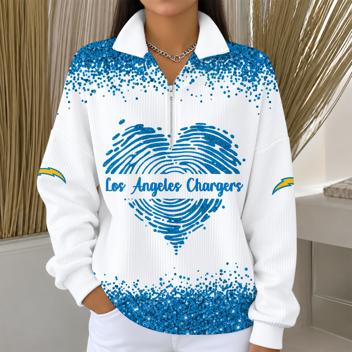[TOUCHDOWN DEAL] NEW CUSTOMIZED NFL09 LAC THE CHARGERS QUARTER ZIP RIBBED SWEATER