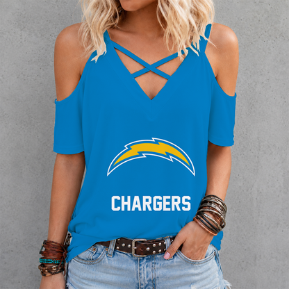 [SPECIAL OFFER] NEW CUSTOMIZED NFL09 LAC LOS ANGELES CHARGERS CRISS CROSS V-NECK TOP