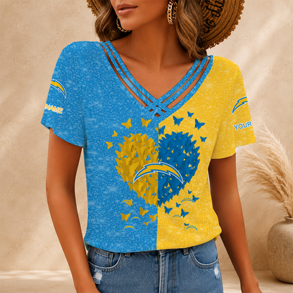 [SPECIAL OFFER] NEW CUSTOMIZED NFL09 LAC LOS ANGELES CHARGERS V-NECK SHIRT