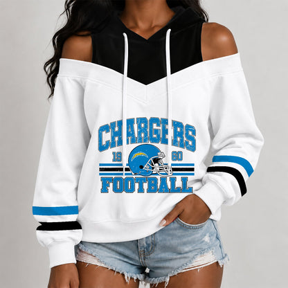 [TOUCHDOWN DEAL] NEW CUSTOMIZED NFL09 LAC THE CHARGERS WOMEN'S OFF-SHOULDER HOODIE