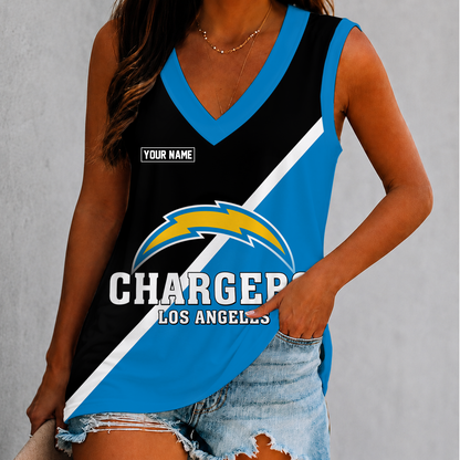 [TOUCHDOWN DEAL] NEW CUSTOMIZED NFL09 LAC LOS ANGELES CHARGERS WOMEN'S V-NECK TANK TOP