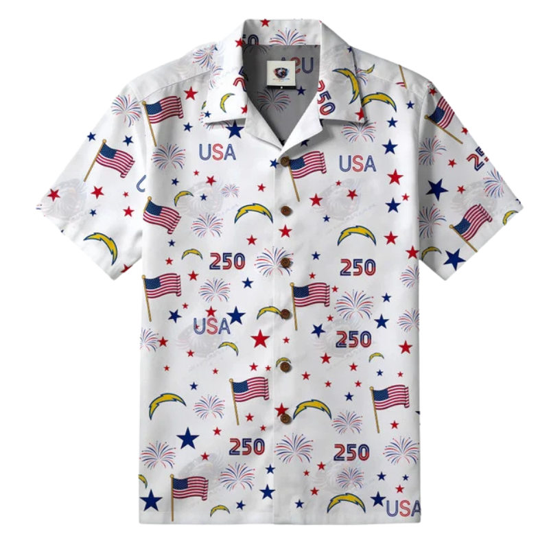 [TOUCHDOWN DEAL] NEW CUSTOMIZED NFL09 LAC LOS ANGELES CHARGERS PATRIOTIC 250 USA HAWAIIAN SHIRT