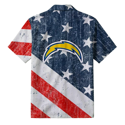 [TOUCHDOWN DEAL] NEW CUSTOMIZED NFL09 LAC LOS ANGELES CHARGERS PATRIOTIC 250 USA HAWAIIAN SHIRT