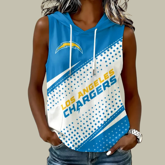 [TOUCHDOWN DEAL] NEW CUSTOMIZED NFL09 LAC LOS ANGELES CHARGERS WOMEN'S SLEEVELESS HOODED POCKET TANK TOP