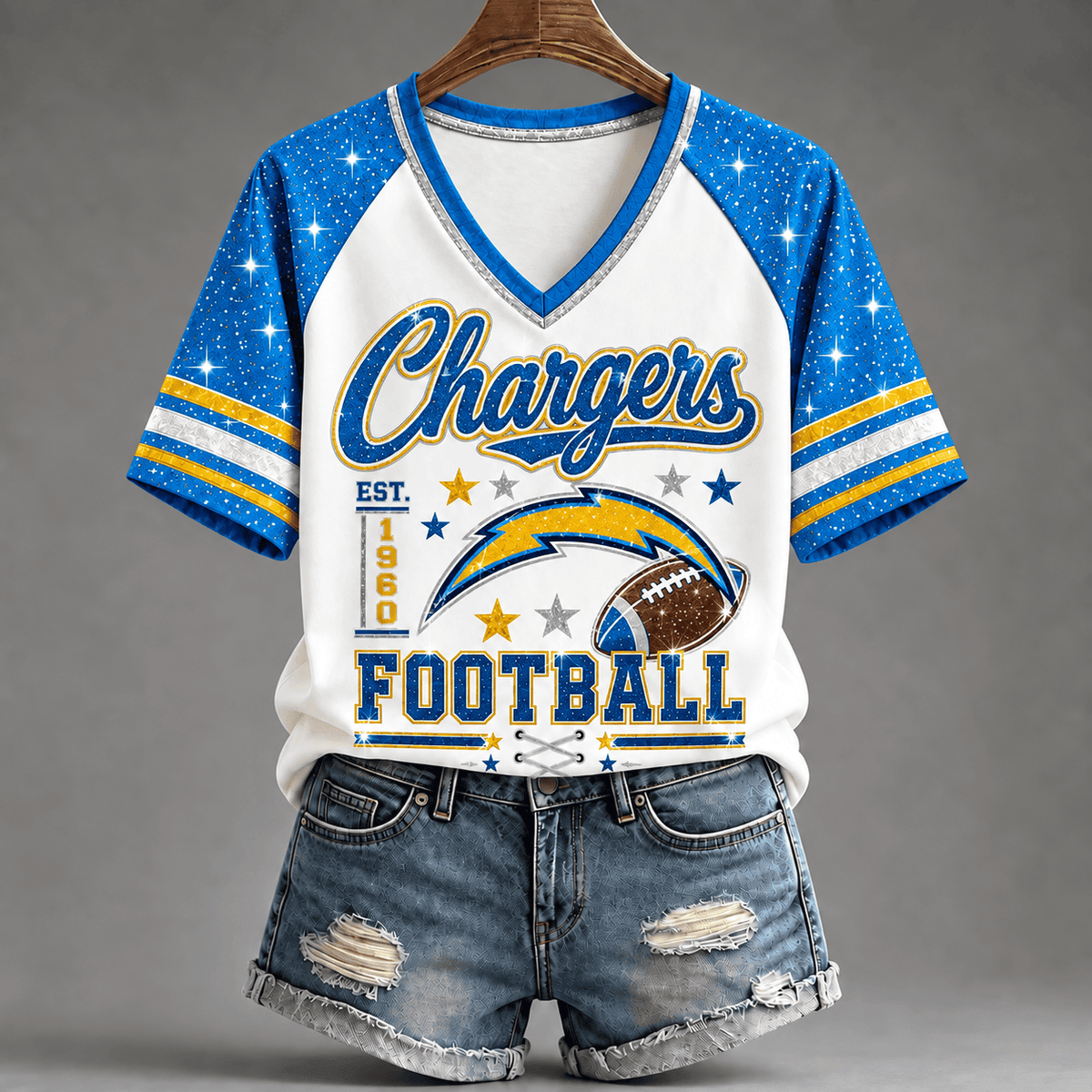 [TOUCHDOWN DEAL] NEW CUSTOMIZED NFL09 LAC THE CHARGERS BUC-EE'S V-NECK FEMALE SHIRT