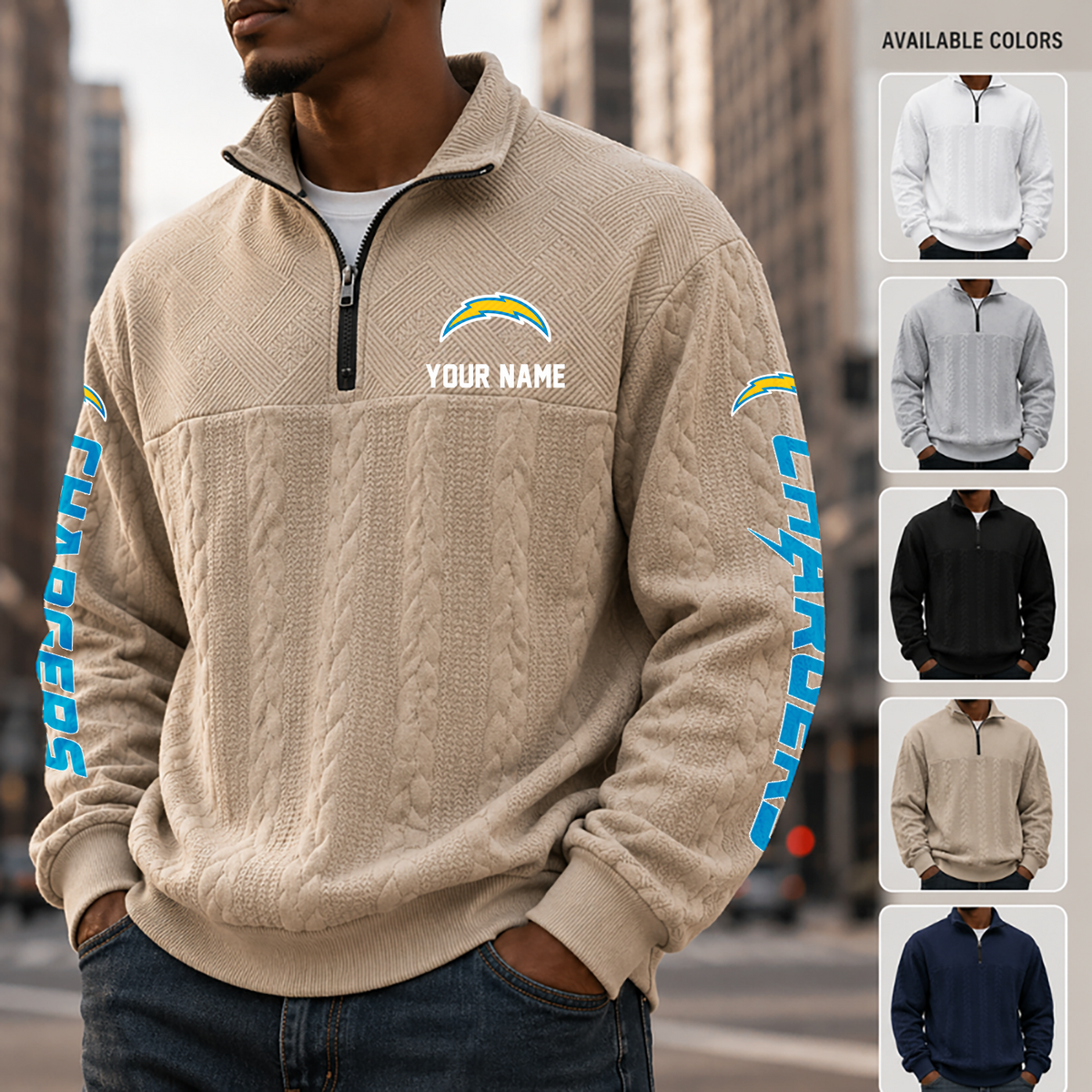 [TOUCHDOWN DEAL] NEW CUSTOMIZED NFL09 LAC LOS ANGELES CHARGERS MULTICOLOR QUARTER-ZIP SWEATSHIRT