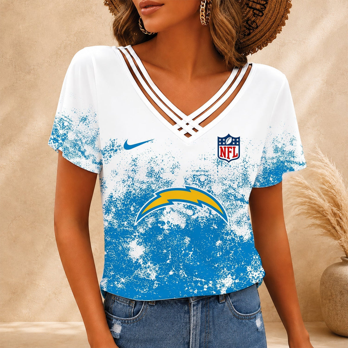 [TOUCHDOWN DEAL] NEW CUSTOMIZED NFL09 LAC LOS ANGELES CHARGERS V-NECK SHIRT