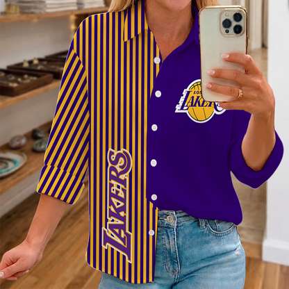 [HOT DEAL] NEW CUSTOMIZED NBA09 LLA LOS ANGELES LAKERS WOMEN CASUAL SHIRT FOR FAN