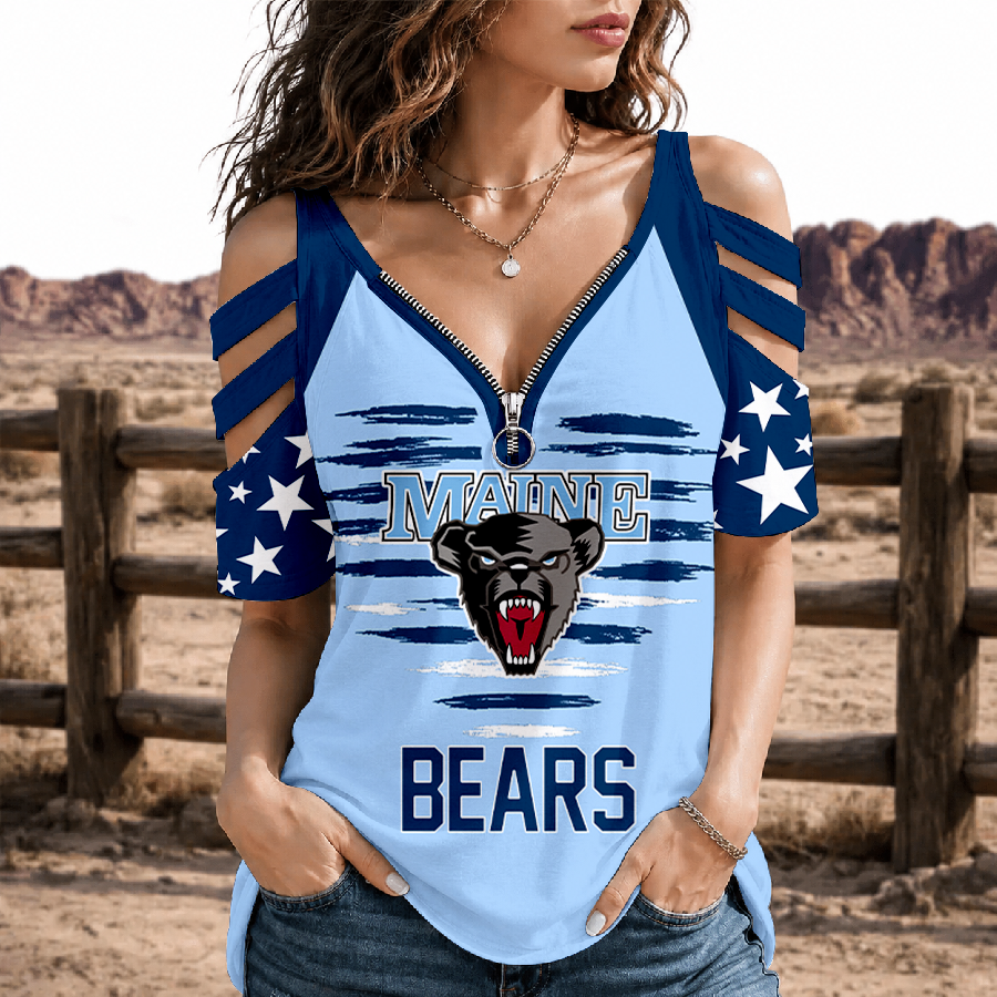 [PUCK DROP DEAL] NEW CUSTOMIZED NCAA MFF09 MBB MAINE BLACK BEARS STRAPPY COLD-SHOULDER TOP
