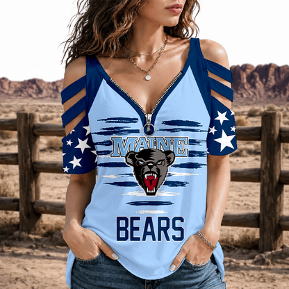 [PUCK DROP DEAL] NEW CUSTOMIZED NCAA MFF09 MBB MAINE BLACK BEARS STRAPPY COLD-SHOULDER TOP