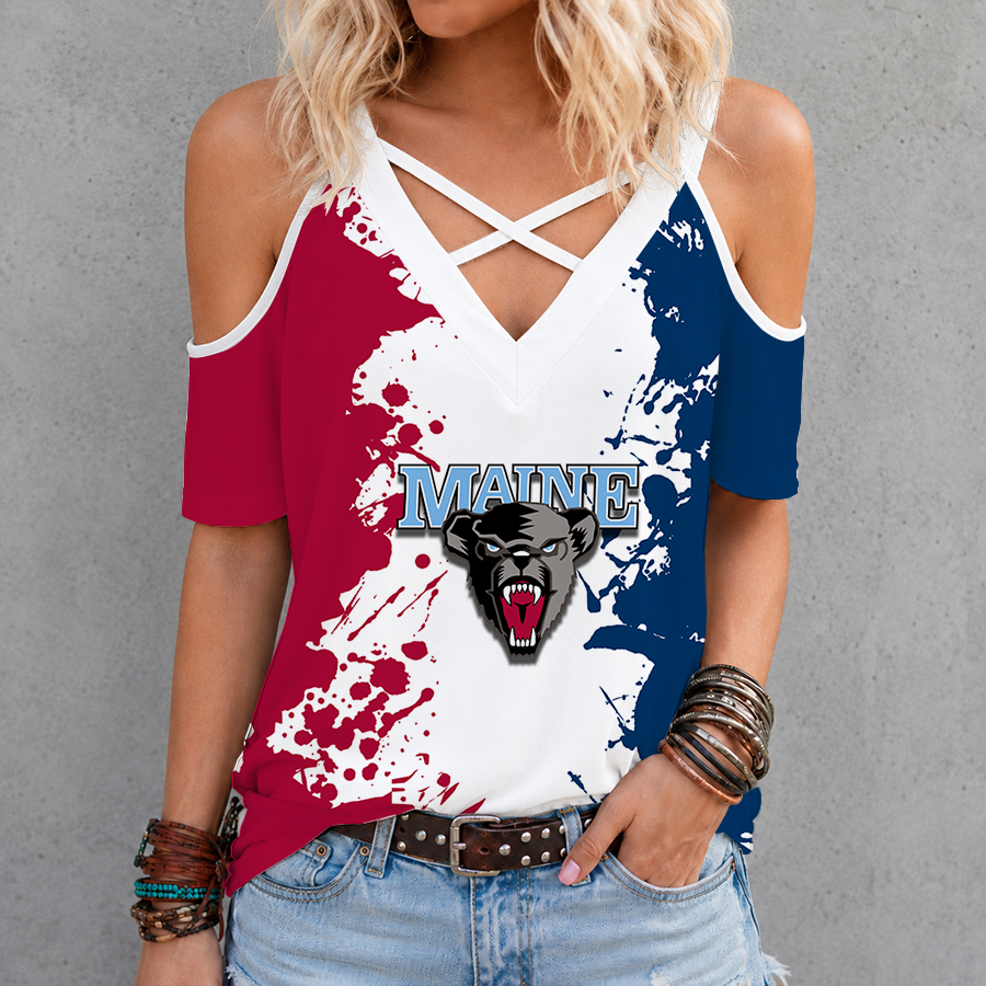 [PUCK DROP DEAL] NEW CUSTOMIZED NCAA MFF09 MBB MAINE BLACK BEARS CRISS CROSS V-NECK TOP