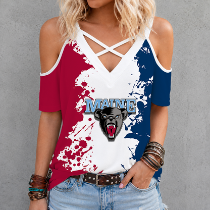 [PUCK DROP DEAL] NEW CUSTOMIZED NCAA MFF09 MBB MAINE BLACK BEARS CRISS CROSS V-NECK TOP