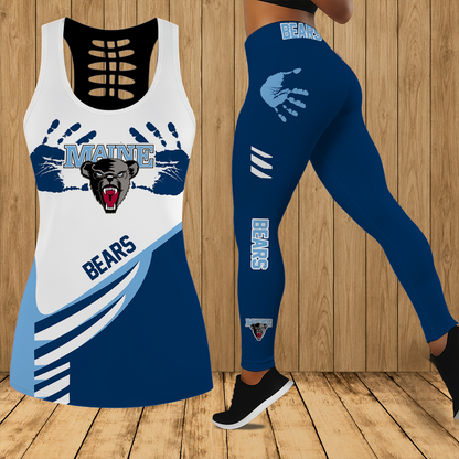 [PUCK DROP DEAL] NEW CUSTOMIZED NCAA MFF09 MBB MAINE BLACK BEARS HOLLOW TANK TOP & LEGGINGS SET