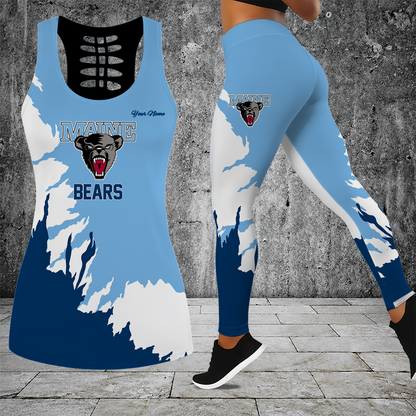 [PUCK DROP DEAL] NEW CUSTOMIZED NCAA MFF09 MBB MAINE BLACK BEARS HOLLOW TANK TOP & LEGGINGS SET
