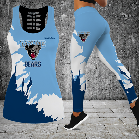 [PUCK DROP DEAL] NEW CUSTOMIZED NCAA MFF09 MBB MAINE BLACK BEARS HOLLOW TANK TOP & LEGGINGS SET