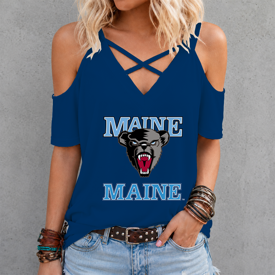 [PUCK DROP DEAL] NEW CUSTOMIZED NCAA MFF09 MBB MAINE BLACK BEARS CRISS CROSS V-NECK TOP