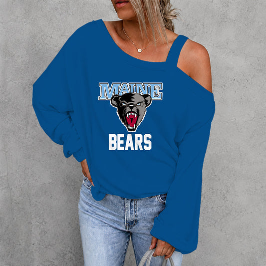 [PUCK DROP DEAL] NEW CUSTOMIZED NCAA MFF09 MBB MAINE BLACK BEARS WOMEN'S OFF-SHOULDER LONG SLEEVE SHIRT